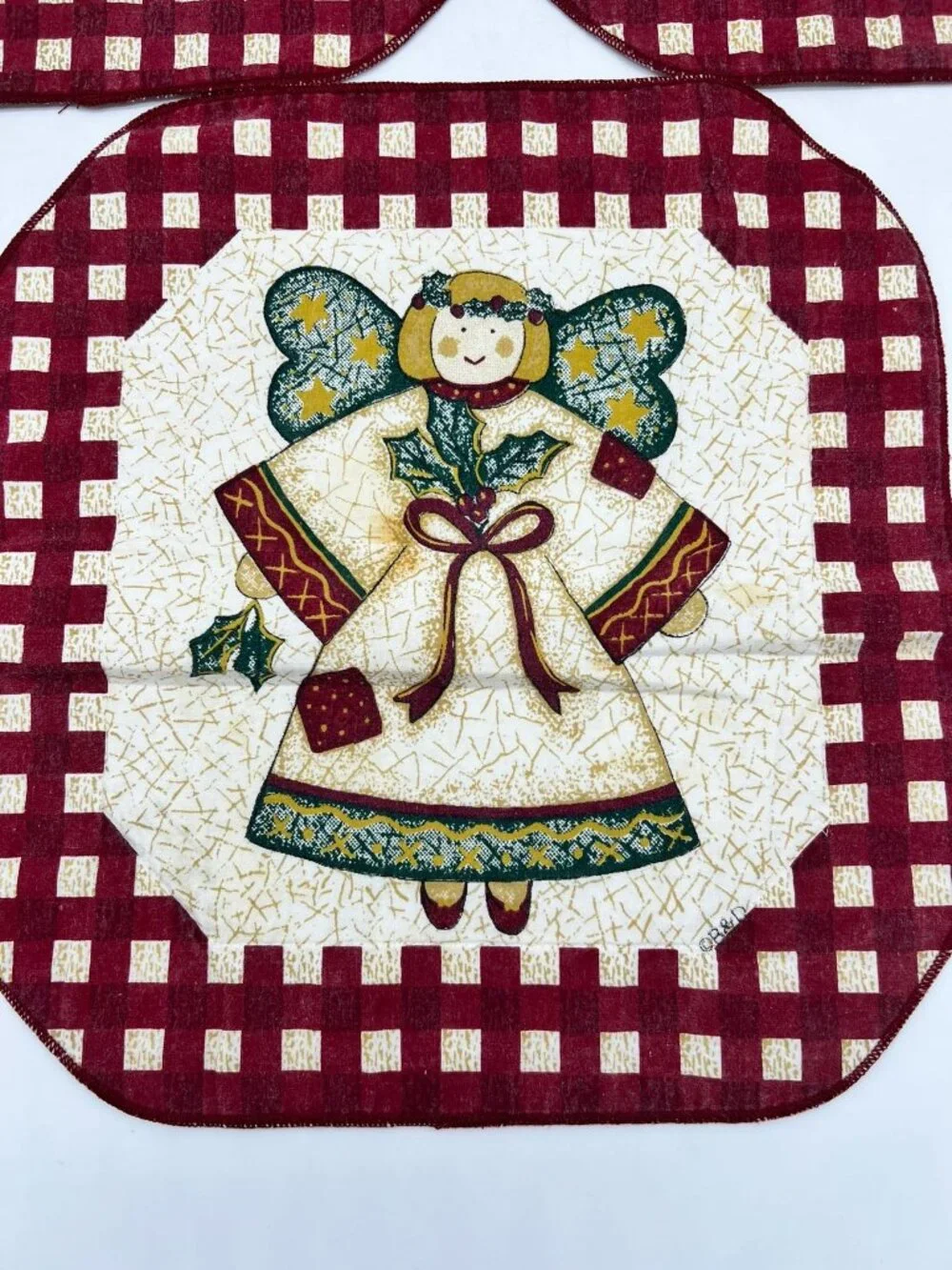 Lot Of 3 Angel Christmas Decorative Quilted Placemats Holiday Table Decor Red